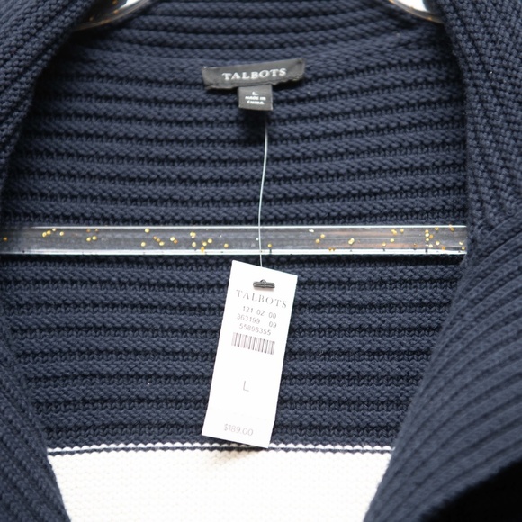 Talbots Navy And White Stripe Full Length Sweater Jacket NEW!! Orig $198! - Picture 4 of 5